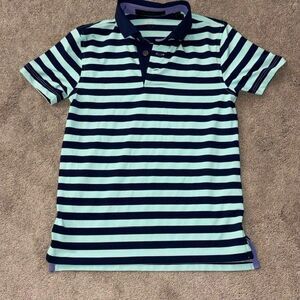 Greyson Polo Boys Size Medium Youth Blue & Green Striped Wolf Logo
